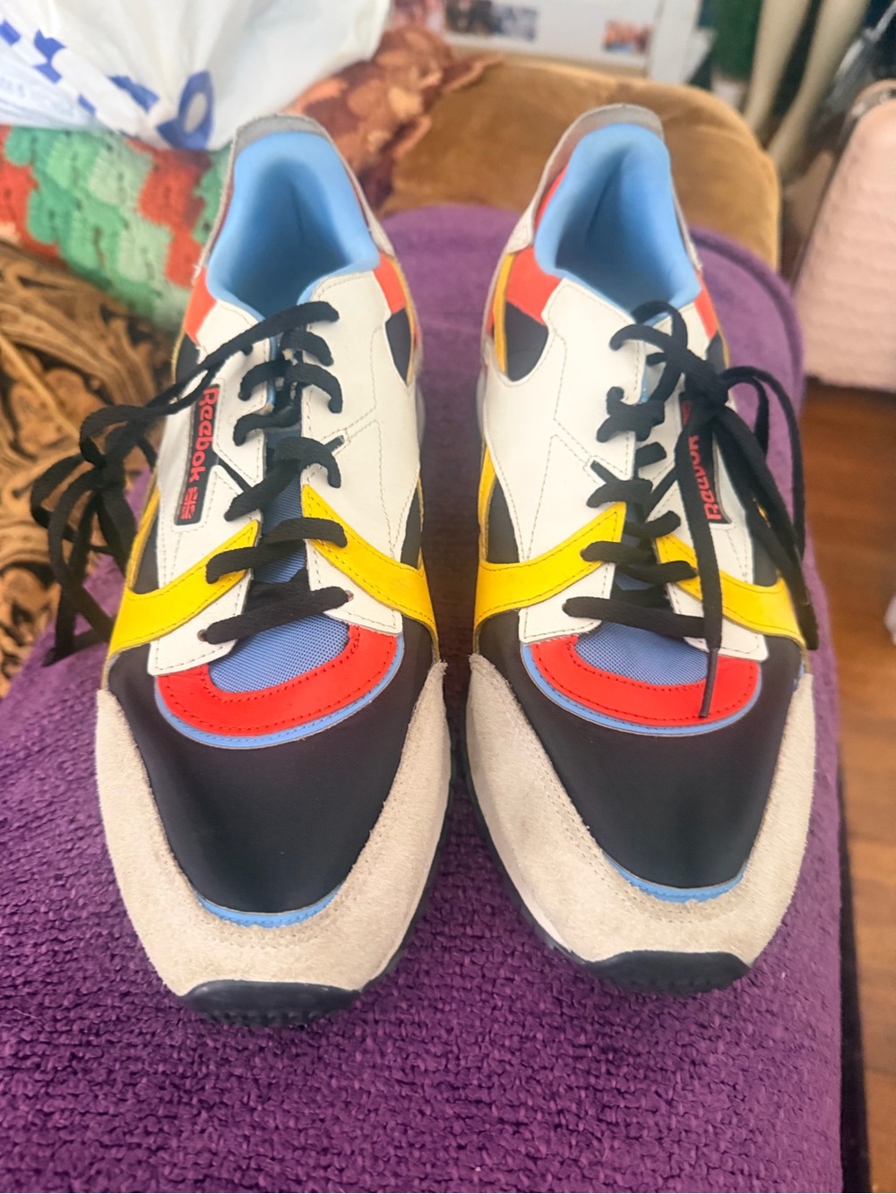 Reebok Men’s White Black Red Yellow Blue Multicolor Sneakers